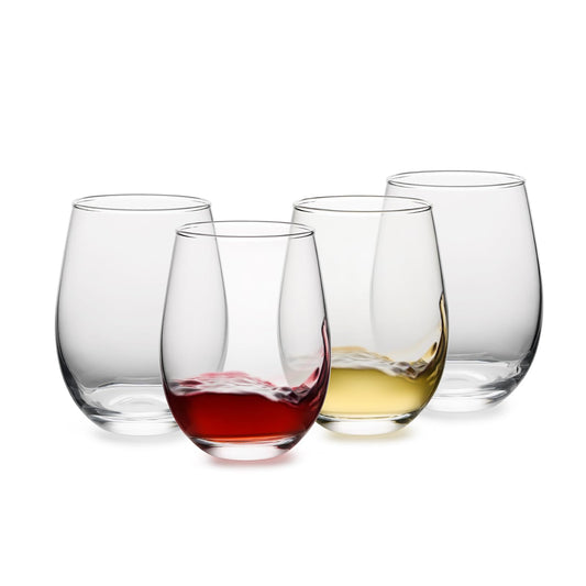 Stemless Wine Glasses Set of 4 for Red/White Wine, Dishwasher-Safe, 18 oz