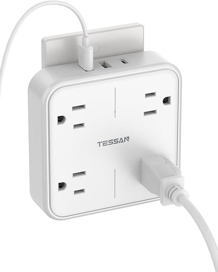 Surge Protector Outlet Extender, TESSAN Multi Plug Adapter with 4 Outlet Splitter and 3 USB (1 USB C), Multiple Plug Expander for Home Office Dorm Room Essentials