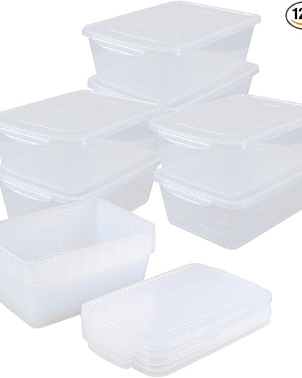 12 Packs Plastic Storage Box Clear, Storage Plastic Containers with Lid, 16 Quart