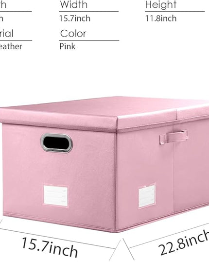 PRANDOM Collapsible Storage Box with Lid [3-Pack] Leather Fabric Foldable Storage Bin Organizer Container Basket Cube with Cover for Home Bedroom Closet Office Nursery Pink(22.8X15.7X11.8)