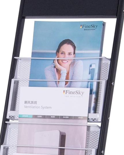 floor standing magazine rack Brochure Display Stand with 4 wheels and 6 layers for reception rooms or offices