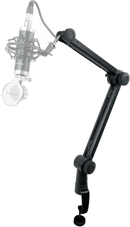 Rockville RG30 ROGAN STAND 30" Pro Boom Arm Mic Stand, Fixed Mount, Desk Clamp, Adjustable Height, Built-in XLR Cable, Foldable, Aluminum Build for Podcasting and Streaming