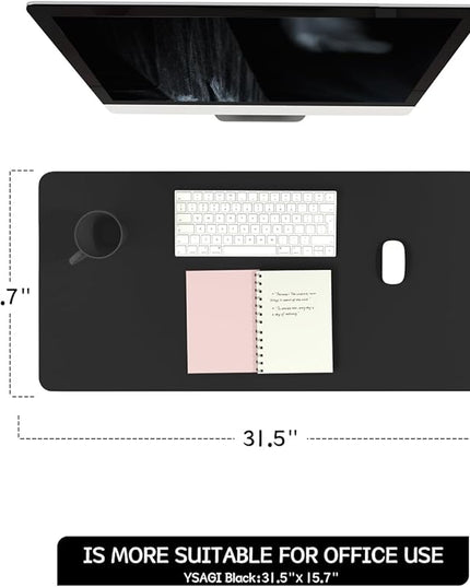 YSAGi Non-Slip Leather Desk Pad, Waterproof Laptop Computer Desk Keyboard Mat, Table Protector Blotter Mat, Large Mouse Pad for Office/Work/Home/Decor(Black, 31.5" x 15.7")