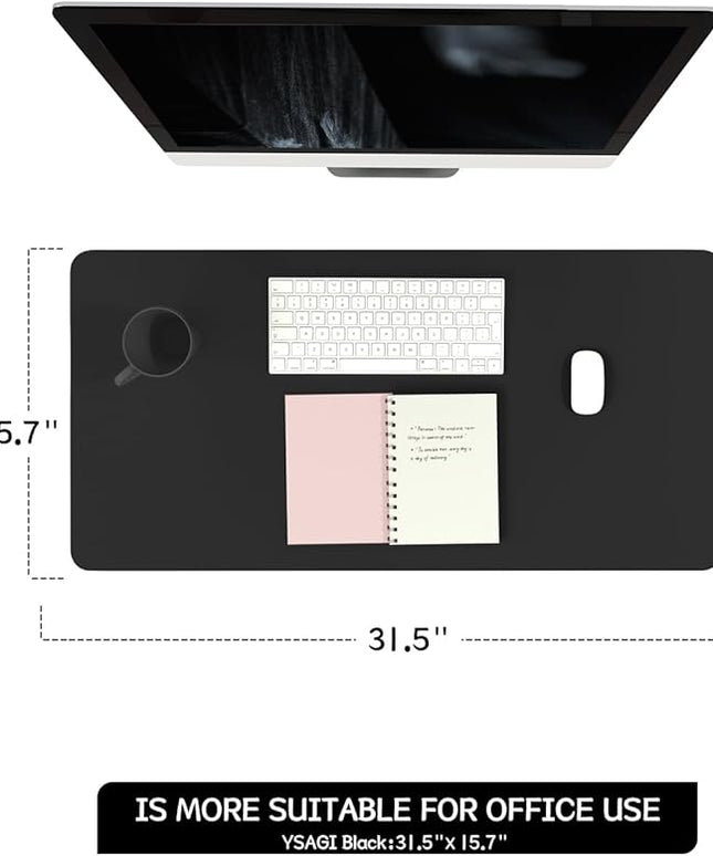 YSAGi Non-Slip Leather Desk Pad, Waterproof Laptop Computer Desk Keyboard Mat, Table Protector Blotter Mat, Large Mouse Pad for Office/Work/Home/Decor(Black, 31.5" x 15.7")
