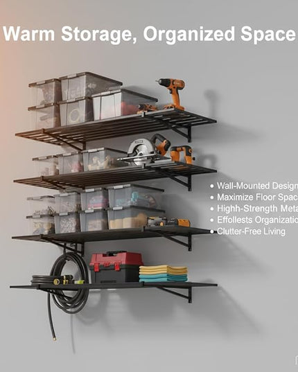 2-Pack 2x4ft Garage Shelving Wall Mounted, 24x43 inch Wall Shelf Heavy Duty Garage Storage Shelves Floating Shelves with Hooks, 500LB Capacity