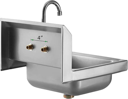 Express KitchQuip Commercial Hand Wash Sink – 15" x 17" Wall Mounted Stainless Steel Basin with Gooseneck Faucet | NSF Certified