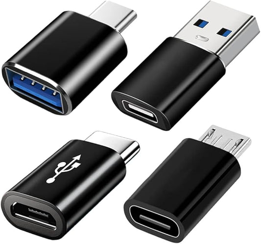 USB C Adapters 4 Pack, USB C to USB 3.0 OTG Adapter, Micro USB to USB C Adapter Compatible with MacBook Pro, Samsung Galaxy, Smartphones, Laptop, PC, in Car and More