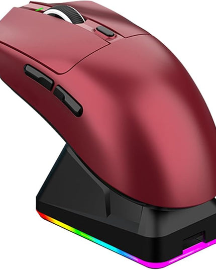 Lightweight Gaming Mouse, RGB Light 3 Mode Connection with 6 Adjustable DPI 800 12000, 7 Customizable Buttons, with Magnetic Charging Base (Red)