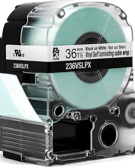Epson LABELWORKS 236VSLPX-5PK Genuine Tape Cartridge - 5 Pack of Black on White Durable Vinyl Self Laminating Overwrap Industrial Label Maker Tape - 1.5" (36MM) Wide, 26.2 ft - 5 Pack