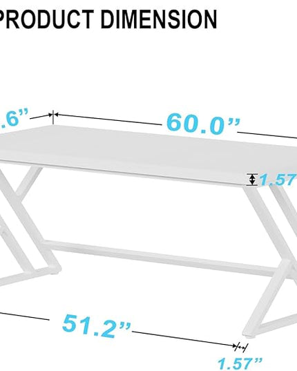 LVB Modern White Computer Desk, Long Industrial Home Office Desk for Student, Large Metal Wood Writing Study Work Desk, Farmhouse Executive Gaming Computer Table for Bedroom Living Room, White, 60 in