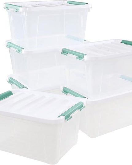 6-Pack Clear Storage Latch Bins, 20 L Plastic Storage Boxes