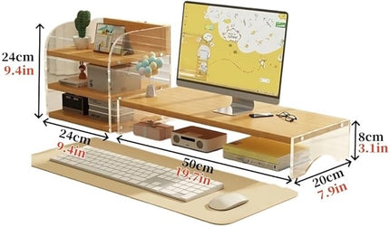 Desktop Monitor Riser Stand with Storage, Acrylic Floating Computer Stand, Multi-Level Desk Shelf Organizer for Home Office Workspace(White,1-tier)