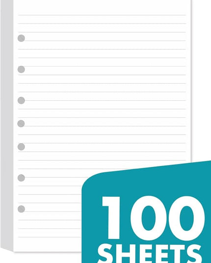 7-Hole Lined Filler Paper Pack of 100 Sheets for Mini Binders, College Ruled, 5-1/2" x 8-1/2", White