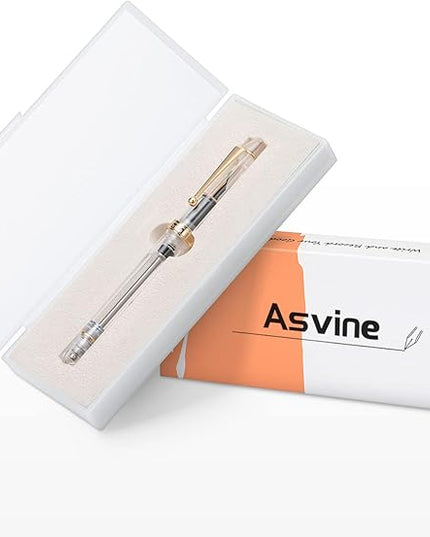 Asvine V126 Vacuum Filling Fountain Pen Medium Nib, Transparent Clear Acrylic, Large-Capacity with Gift Case