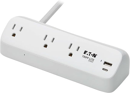 Eaton Tripp Lite Series Desk Clamp Power Strip Surge Protector, 3-Outlets, USB-A & USB-C Charging Ports, 900 Joules, 8ft Braided Flat Extension Cord, Lifetime Manufacturer's Warranty (TLP308U20CLAMP)