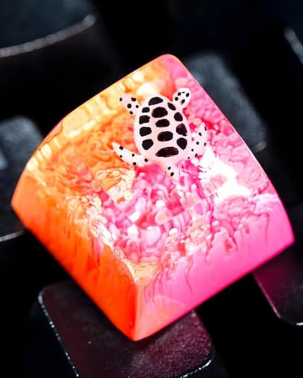 Sea Turtle Artisan Keycap Hot Pink and Orange Ocean R1 SA Profile Custom Sea Creatures Keycaps 1U ESC Handmade Gaming Resin Key Cap Cherry MX Switch Compatible Mechanical Keyboard Turtle Lover Gift