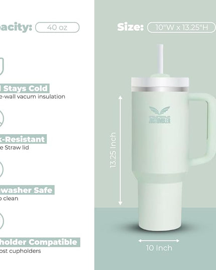 40 Oz Insulated Tumbler with Handle and Straw, Stainless Steel Coffee Travel Mug with Lid, Leak Proof Water Bottle with Accessories, Mist
