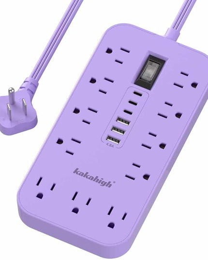 Purple Extension Cord with Multiple Outlets- 5 FT Lavender Power Strip, Girls Extension Cord with 11 AC Outlet 6 USB (24W/4.8A), Charging Station for Purple Women Lavender Desk Decor Essentials Gifts
