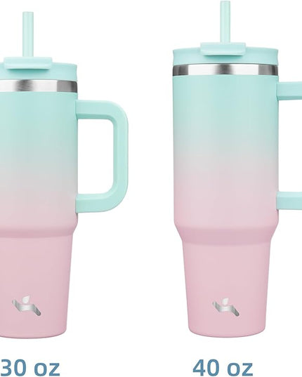 40 oz Tumbler with Handle and 2 Straws,2 in 1 Lid Insulated Water Bottle Stainless Steel Travel Coffee Mug,Gum