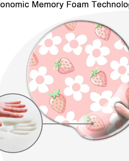 Ergo Comfort Gel Wrist Rest Mouse Pad-Ergonomic Office Mousepad with Wrist Support-Non-Slip, Design Desk Accessories Mat for Home&Game Decor Pink Floral Kawaii