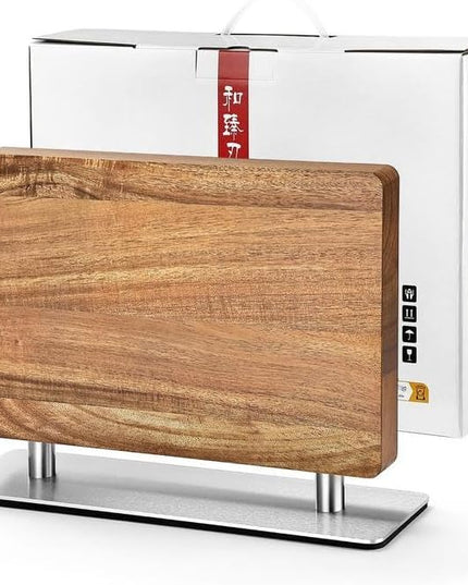 Strong Double Sided Magnetic Knife Block Without Knives, with Acacia Wood+430 Stainless Steel Base，Magnetic Universal Stands with Strong Enhanced Magnets Strip Kitchen Storage Cutlery Large Organizer