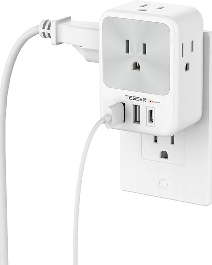 Surge Protector Wall Outlet Extender, TESSAN Multi Plug Outlet Splitter with 3 USB Charging Blocks(1 USB C), Multi Plug Wall Charger for Home, Office, School, College Dorm Essentials