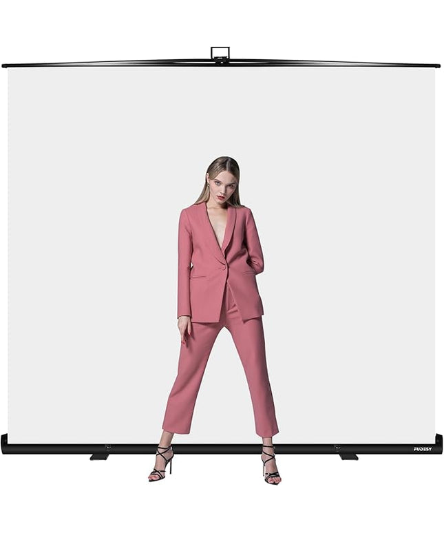 FUDESY 78.7 x 93in Large Collapsible White Backdrop Screen, Portable Retractable Pull Up Panel Wrinkle-Resistant Photo Background for Streaming, Video Conference, Photographic Studio