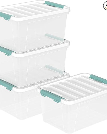 4-pack 20 Quart Latching Boxes with lids, Clear Plastic Storage Container Tote Bins