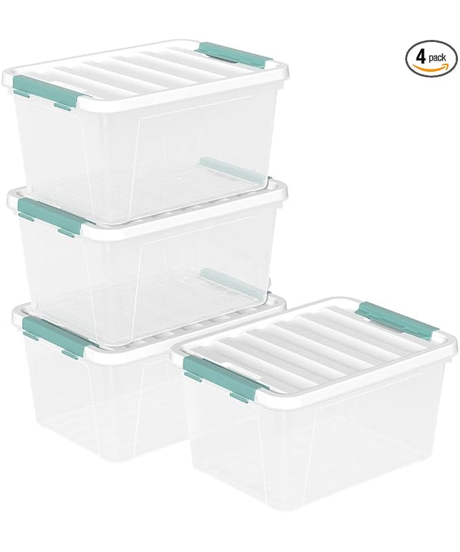 4-pack 20 Quart Latching Boxes with lids, Clear Plastic Storage Container Tote Bins