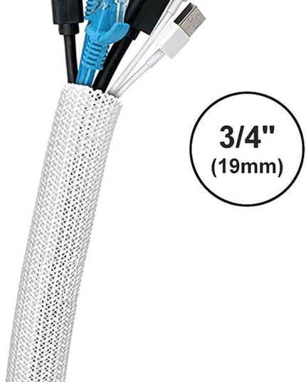 3/4"-50ft Extra-Long Braided Cable Sleeve Protector - Self-Wrapping Pet-Proof Wire Loom for Home Theater, Office, Car Engine, Chew-Resistant Cord Cover, White