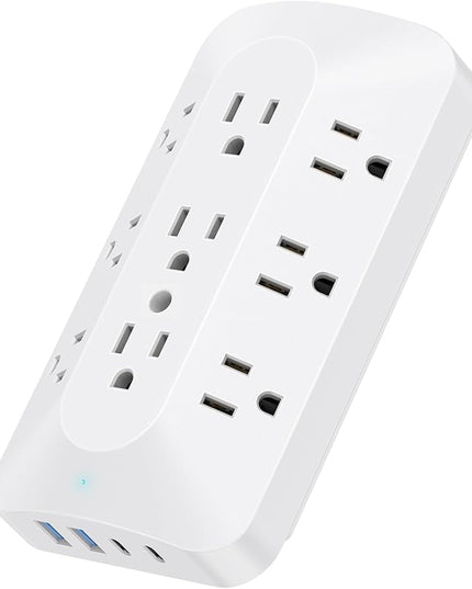 Wall Outlet Extender, 9 Outlet Splitter with 4 USB Ports (2 USB C), Multi Plug Wall Outlet Expander, 3-Sided Wall Charger Power Strip for Home, Office, Dorm, White