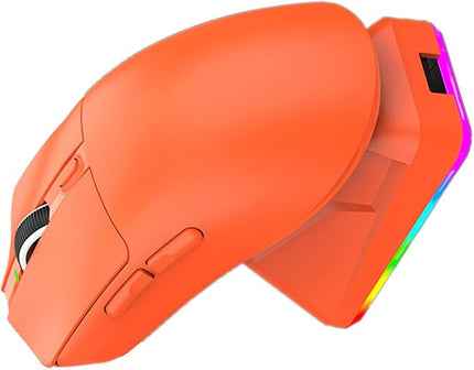 Lightweight Gaming Mouse, RGB Light 3 Mode Connection with 6 Adjustable DPI 800 12000, 7 Customizable Buttons, with Magnetic Charging Base (Orange)
