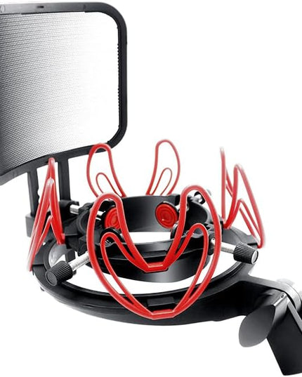 Microphone Shock Mount with Pop Filter Universal Shock Stand for Microphones Size at 21-62mm Anti-Vibration Mic Holder Clip Compatible with AT2020 MXL 990 770 Rode NT1-A Neumann 103(Red)