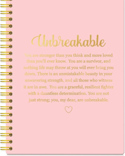 XQLZY Unbreakable Definition Pink Gold Spiral Notebook, Resignation Retirement Promotion Inspirational Gifts for Woman Coworker Boss Friend, Positive Self-Affirmation Gifts for Sister BFF Colleague