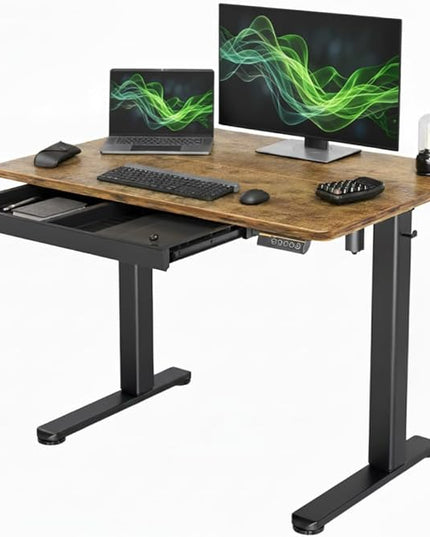 YDN Standing Desk with Drawers, Electric Standing Desk Adjustable Height, Stand Up Desk Computer Workstation, 40 Inch, Rustic Brown