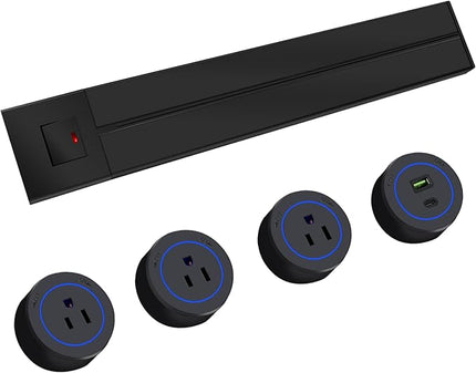 TIANDGP Track Outlet; Removable Electrical Outlet Track System, 19.68 inch Power Track 8000w, 3 AC Outlet adapters 1875W,USB-C PD 20W Supercharging for Home Kitchen, Living Room, Office- Black