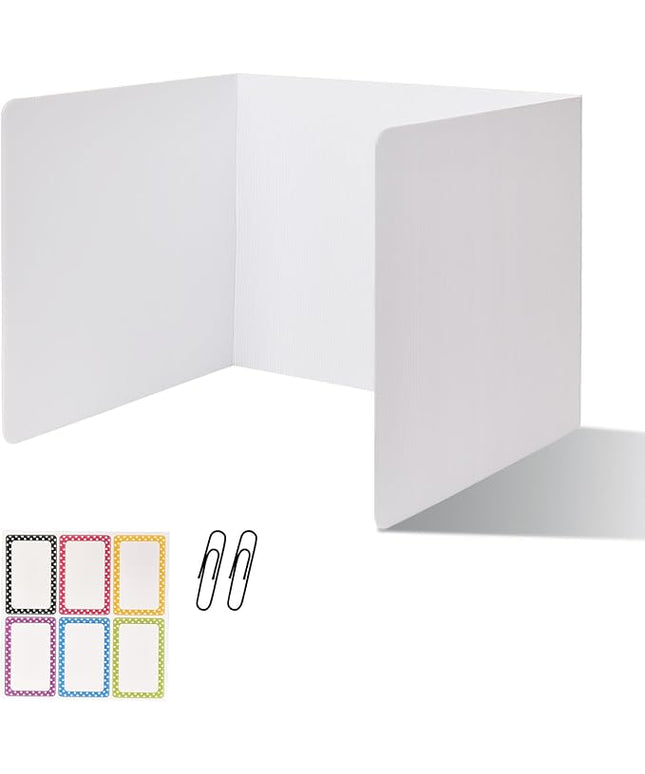 2 Pack Desk Dividers for Students,3-Fold Privacy Screens,Testing Dividers for Classroom Waterproof,Plastic Easy Clean Privacy Shields for Student Includes Extra Labels