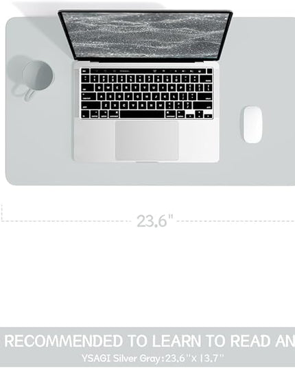 YSAGi Non-Slip Leather Desk Pad, Waterproof Laptop Computer Desk Keyboard Mat, Table Protector Blotter Mat, Large Mouse Pad for Office/Work/Home/Decor(Silver-Grey, 23.6" x 13.7")