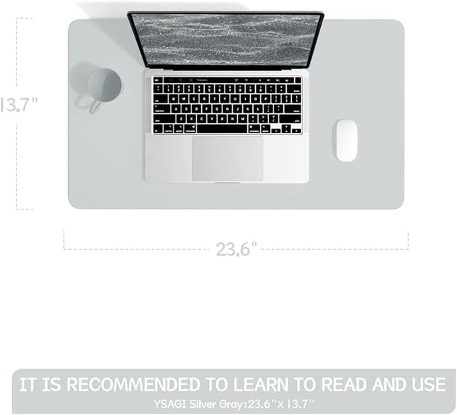 YSAGi Non-Slip Leather Desk Pad, Waterproof Laptop Computer Desk Keyboard Mat, Table Protector Blotter Mat, Large Mouse Pad for Office/Work/Home/Decor(Silver-Grey, 23.6" x 13.7")