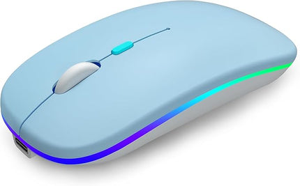 Wireless Bluetooth Mouse Rechargeable Laptop Mice with LED Use Portable(BT5.2 and USB 2.4G) Dual Mode Connection Silent Slim Computer Mouse for Laptop/iPad Tablet/Apple MacBook/PC(Blue)