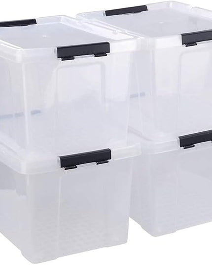50 Quart Plastic Storage Container with Wheels, Clear Large Storage Bin, 4 Packs