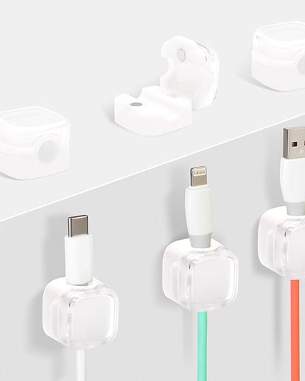 Magnetic Cable Clips Cord Organizer Holder, 6 Pack Adhesive Wire Holder Keeper Organizer USB Charging Cable Storage Holder for Home Office Phone Car Wall Desktop Nightstand Kitchen (White)