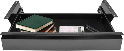 FFanhia 22 Inches Under Desk Mounted Sliding Pull-out Drawer Storage Drawer for Sit Stand Workstation Office Desk(Applicable Table Thickness: 0.79in) Black