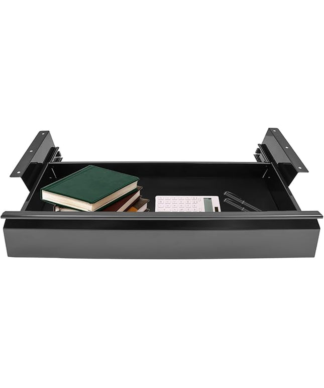 LEYSRIS 23.9" Under Desk Storage Drawer, Black Sliding Pull-Out Drawer for Sit Stand Workstation