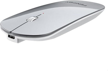 FENIFOX Wireless Bluetooth Mouse, Ultra-Thin Flat and Slim Silent USB-C Rechargeable Travel Mini Portable Mouse for Mac iPad Laptop MacBook Tablet Chromebook - White and Silver