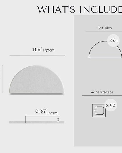 Large Bulletin Board Kit 48x36- Minimalist Wall Art to Replace Your Old Cork Boards for Walls for Office Decor - 24-Pack Semi-Circle Felt Wall Tiles for Home Office Décor (Milky White