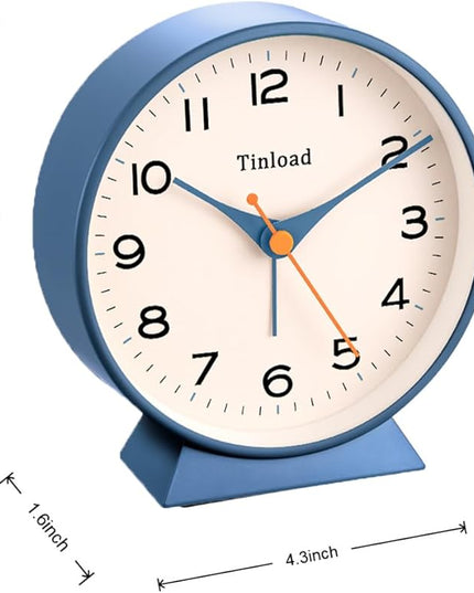 Tinload 4.5" Battery Operated Retro Analog Alarm Clock, Small Silent Bedside Desk Clock,Lighted on Demand, Battery Operated, Snooze, for Living Room, Bedroom, Bedside, Desk(Blue)