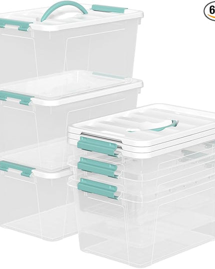 Plastic Storage Box with Lids, Clear Plastic Latching Bins, 14 Quart, Pack of 6