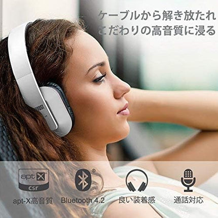 Over Ear Wireless Bluetooth Headphones with Mic - August EP650 - Custom App for Easy EQ Sound Control, aptX Low Latency, NFC, Rich Bass Clear Sound, 30 days Stand By High-Performance Comfort [White]