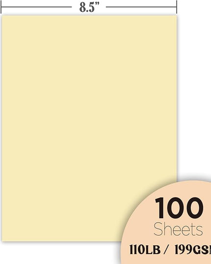 WritePads Cream Cardstock Paper, 110lb/199gsm Heavy Cardstock, Colored Multi-Purpose paper, 8.5" x 11" 100 Sheets (1 Reams) Computer Paper, Made in USA